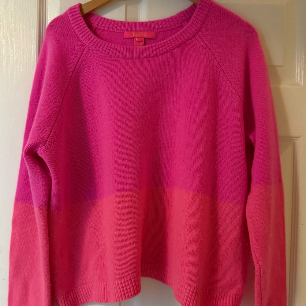 LILLY PULITZER Kinnik Plumena Pink Colorblock Sweater-XLarge 16/18